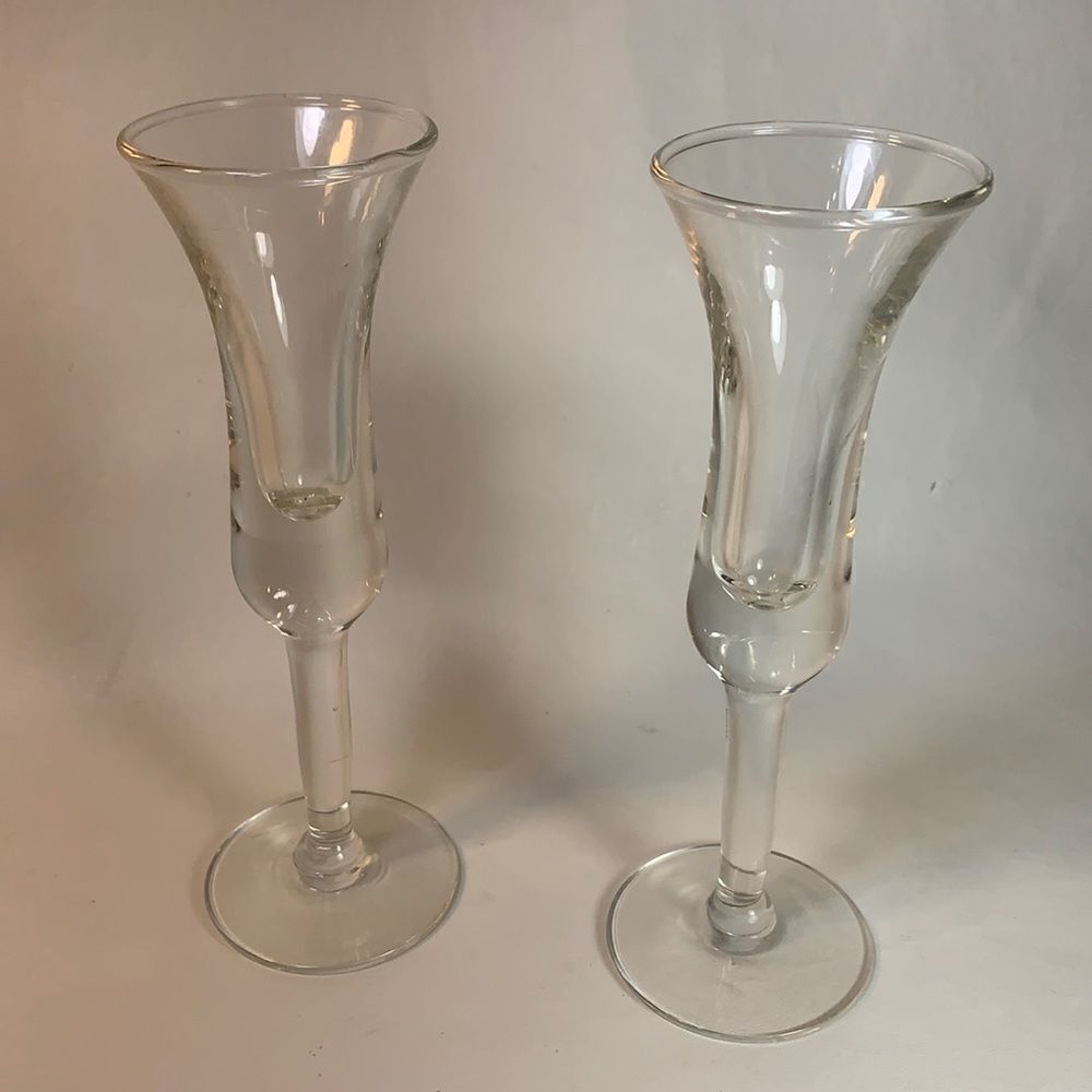 Hand Blown Vintage 1 Oz  Glass 2 Cordial Specialty Bar Cocktail Liquor Glasses
